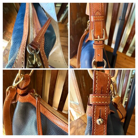 Vintage Dooney & Bourke Wexford Pebbled Leather Shoulder Hobo Bag โ Navy Tan - Picture 11 of 12